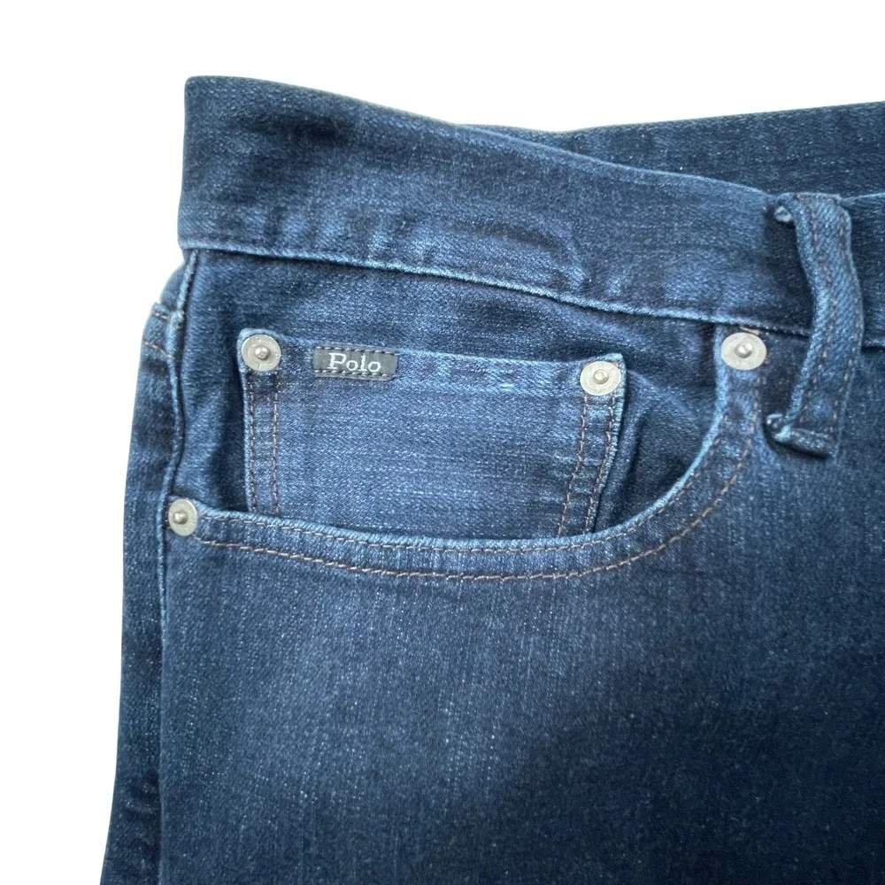 Polo Ralph Lauren Mens 36/32 Varick Slim Straight Jeans Dark Indigo Blue Stretch